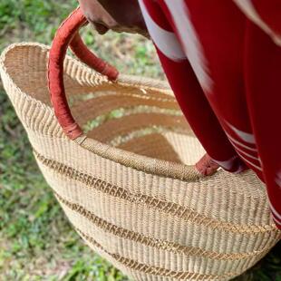 Roomology加纳进口手工编织篮托 托特包草编购物篮收纳果篮女士手