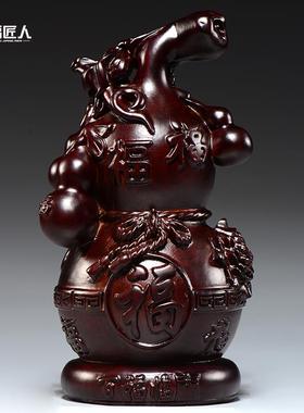 黑檀实木质雕刻葫芦摆件客厅家居玄关摆设装饰红木工艺品乔迁送礼