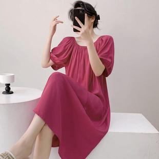 年轻人泡泡袖棉绸睡裙女款夏季绵绸人造棉洋装睡衣2025新款夏天