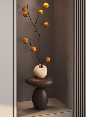 石来运转入户玄关壁龛摆件柿柿如意彷真绿色植物花瓶客厅电视柜装