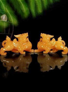 天然黄玉皮绣饰品，玉石吉祥皮秋一对办公室门厅客厅装饰开幕礼品