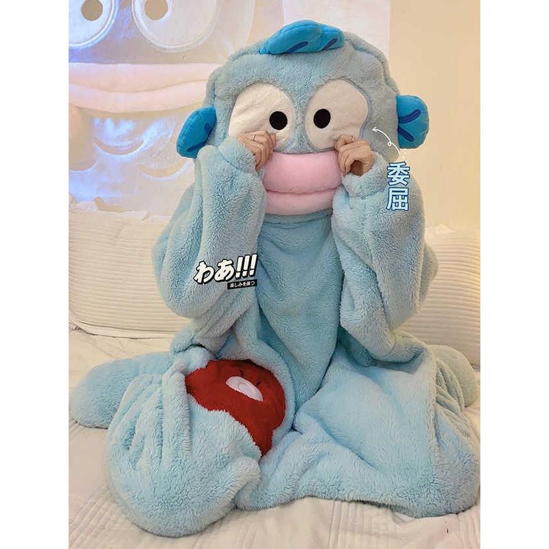 汉顿丑鱼连体睡衣女珊瑚绒加厚保暖秋冬季卡通搞怪情侣睡袍长款男