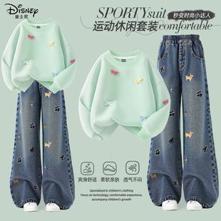 迪士尼女童套装春秋款童装女装外出运动流行衣服2026新款儿童春装