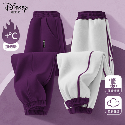 迪士尼女童加绒裤子2025新款冬季加厚保暖一体绒儿童冬装运动裤潮