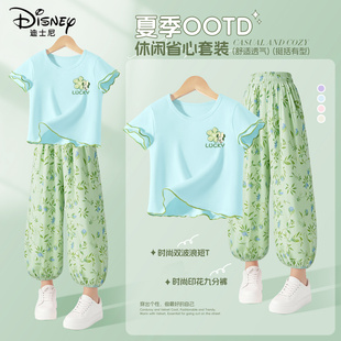 迪士尼女童夏套装时尚潮流女孩衣服2026新款夏季休闲运动儿童夏装