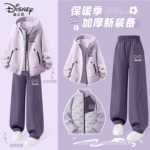 迪士尼女童冬季套装2025新款小公主洋气加绒加厚儿童冬装羽绒服女