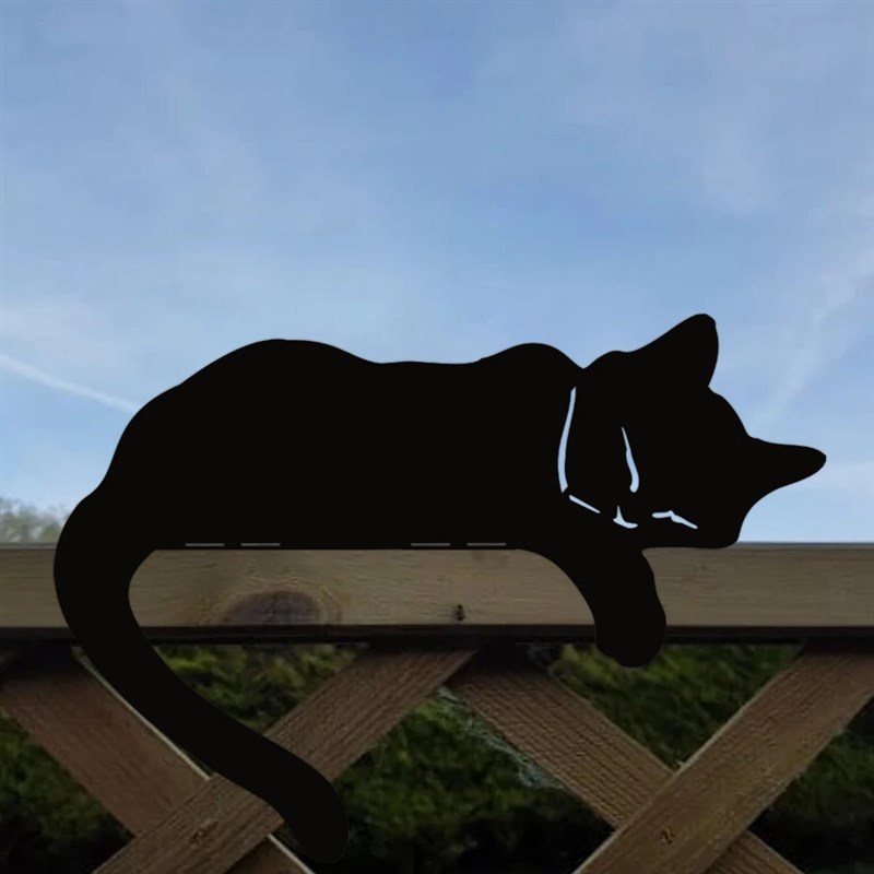 热销困倦的黑猫雕像户外花园艺术生锈铁艺猫剪影栅栏顶部摆件围栏