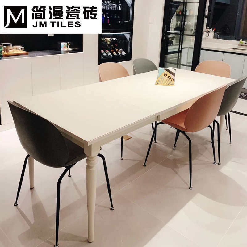 热销简漫 哑光细腻面不反光防滑微水泥地砖白色奶白瓷砖600x1200