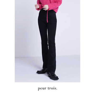 微喇长裤牛仔四季洗水黑