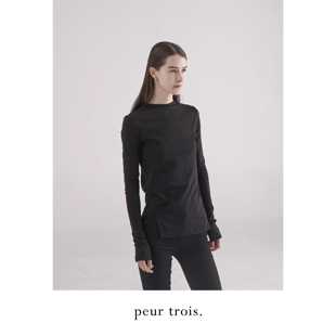 peur 打底上衣不对称开叉修身内搭t恤漏斗领显瘦简约长袖