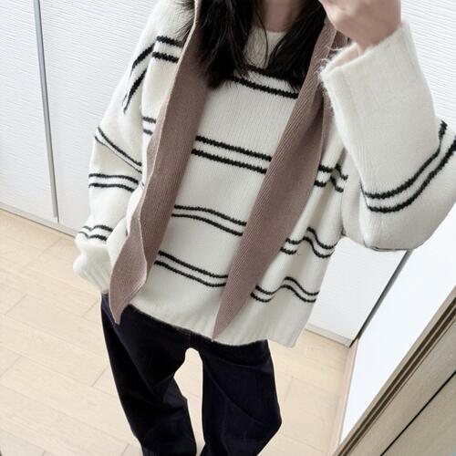 peur.黑白撞色条纹宽松毛衣