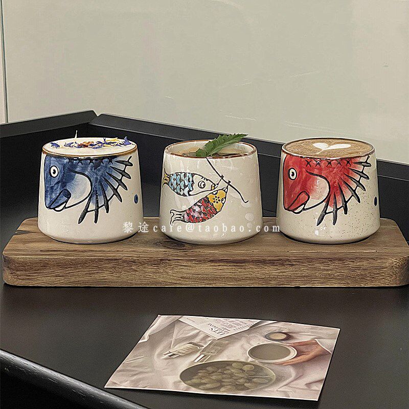 一豆三喝带孔木托盘陶瓷对杯冷萃杯套装意式浓缩澳白咖啡杯拿铁杯