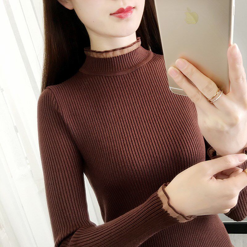 半高领毛衣打底衫女洋气上衣秋冬新款修身紧身针织衫短款中领内搭