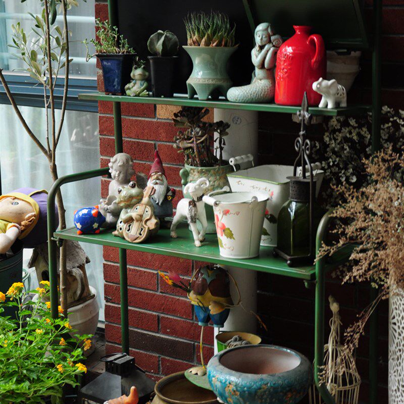 复古做旧铁艺多层落地式可折叠花架书架置物架大容量收纳架花盆架