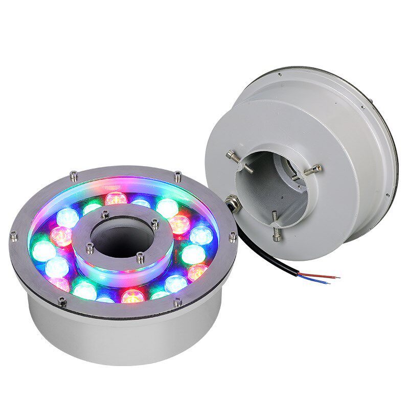 喷泉灯led防水不锈钢涌泉灯12V24V七彩中孔水下地埋灯射灯鱼池灯