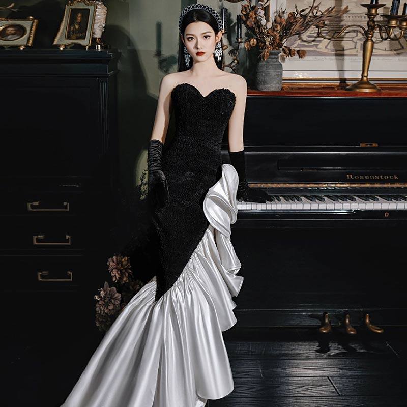 鱼尾宴会晚礼服2024新款女高级感气质高端大气轻奢小众年会主持人
