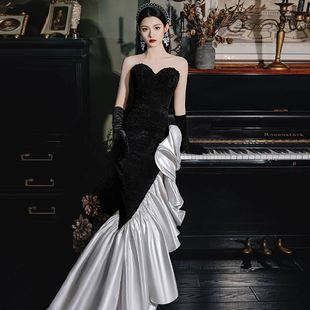 鱼尾宴会晚礼服2024新款 女高级感气质高端大气轻奢小众年会主持人