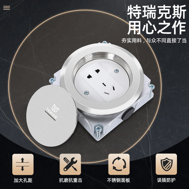 螺旋式圆形拧盖地插座不锈钢防水五孔地面插座网络商场4S店地插