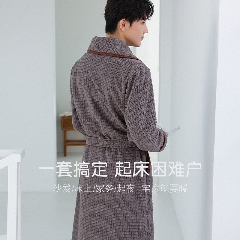 睡衣男士睡袍男款秋冬款冬季珊瑚绒加厚加绒法兰绒抗静电浴袍2023