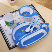 创意竹纤维儿童餐具礼品套装 卡通宝宝辅食碗分格餐盘碗杯子5件套