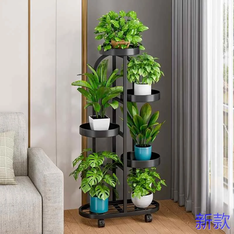 花架子客厅落地式可移动花架铁艺带轮花盆阳台置物架轻奢新款20新