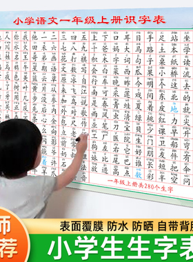 新款小学儿童一年级语文生字识字字体表课本同步挂图墙贴海报纸