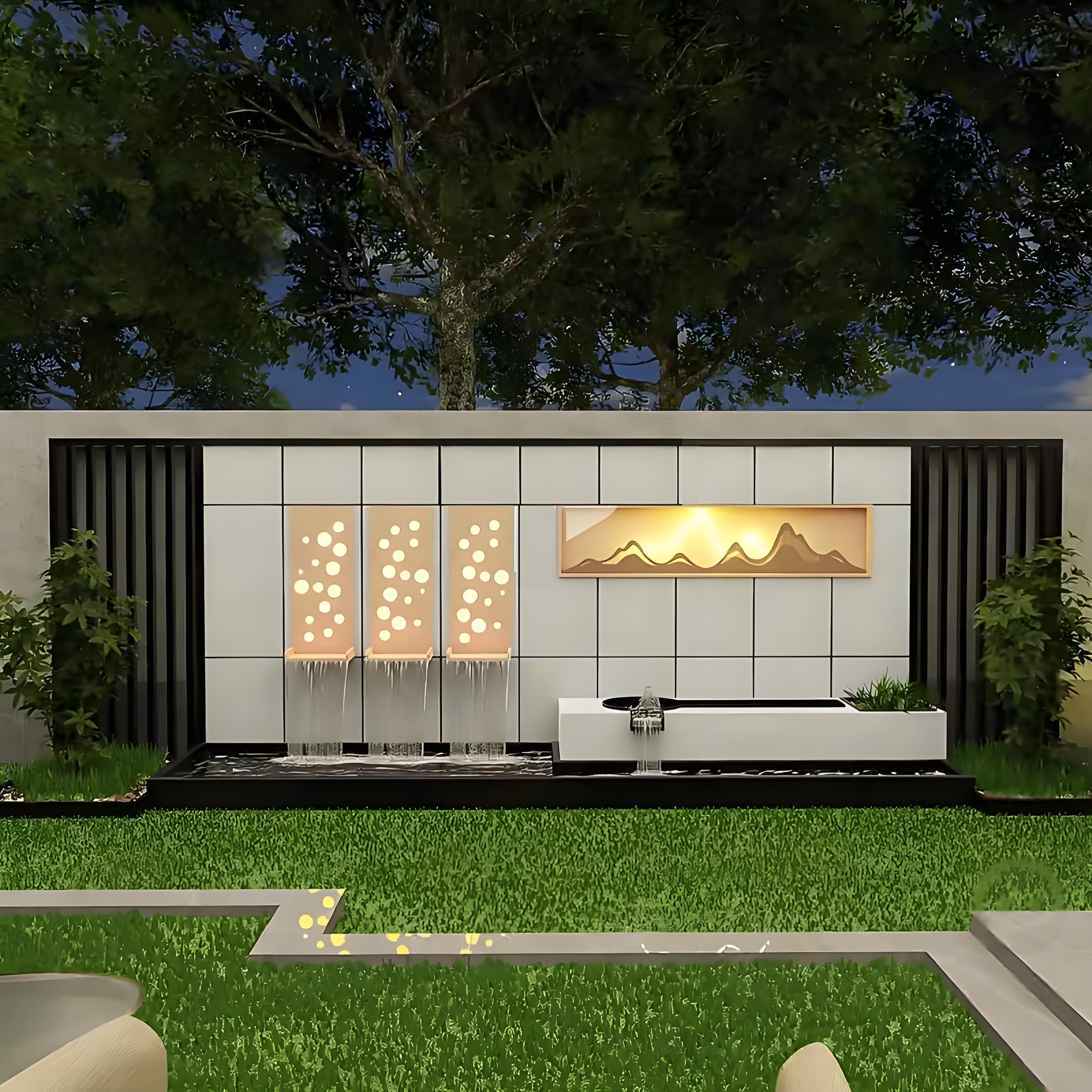 定制流水景墙庭院别墅屏风现代水幕墙户外花园鱼池造景入户门景墙