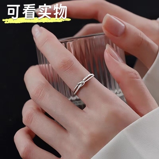 S999纯银戒指女小众设计高级感轻奢时尚个性食指戒开口可调节尾戒