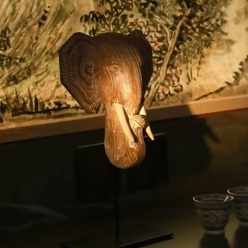 东南亚风复古大象头艺术摆件样板间样品屋展示中心客厅桌面软装饰