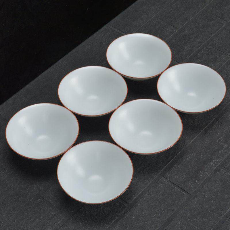 哑光月白茶杯6祇套装陶瓷功夫小茶杯主人杯茶盏复古品茗斗笠杯