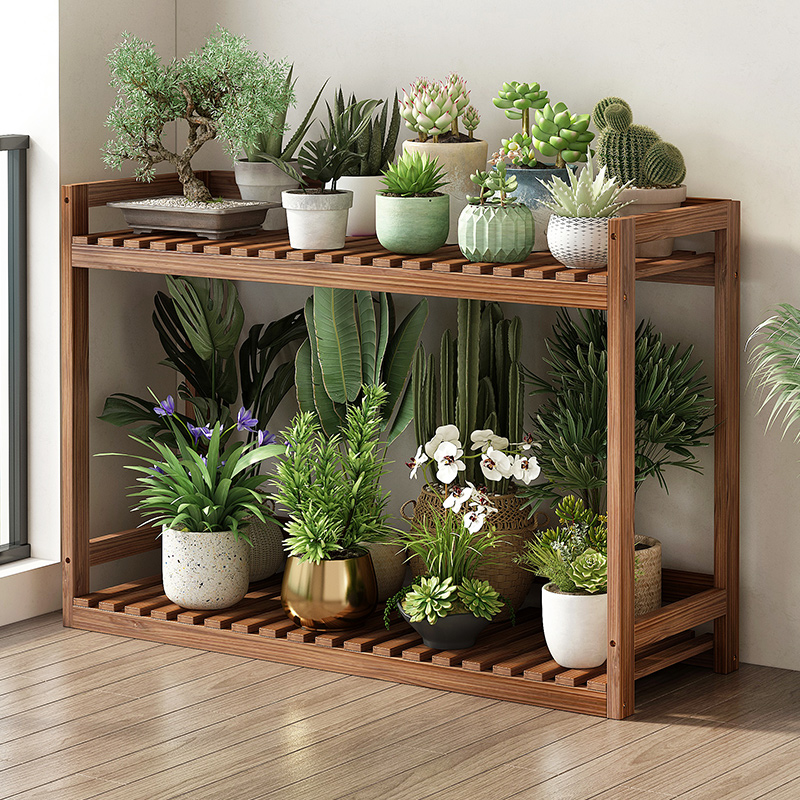 多肉花架子阳台可移动实木带轮多层室内客厅桌面小花架架置物装饰
