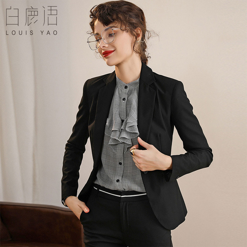 白鹿语气质修身小西服秋款简约纯色百搭翻领通勤休闲短外套女