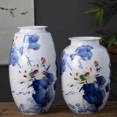 景德镇陶瓷书画花瓶手绘青花瓷雕刻中式居家摆件高级精致现代装饰图片