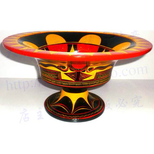 四川大凉山彝族民间漆器册第彩绘手工艺品特色高脚盘高脚盆餐具