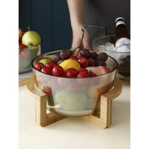 水果捞碗展示木架底座耐热玻璃水果盘沙拉碗自助玻璃碗冰镇桶轻奢