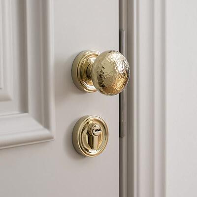 INDOORS法式极简金色黄铜化妆室门锁锤纹纯铜静音球形锁具门把手