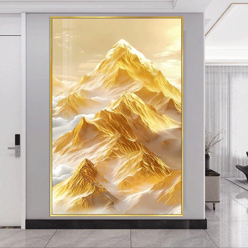 日照金山现代简约挂画客厅装饰画沙发落地晶瓷画背靠金山画相框画