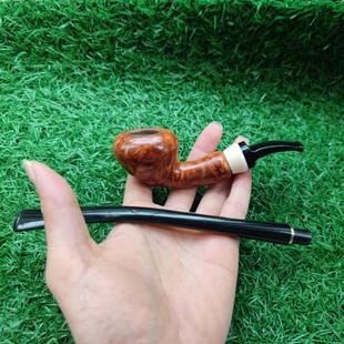 意大利进口石楠木手工实木中号9MM弯式长杆阅读斗双杆双斗嘴烟斗