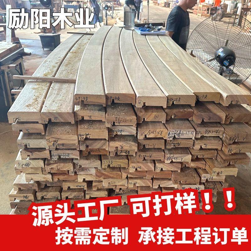 防腐木扶手菠萝格户外实木栏杆楼梯立柱景观河道护栏弧形柳桉打样