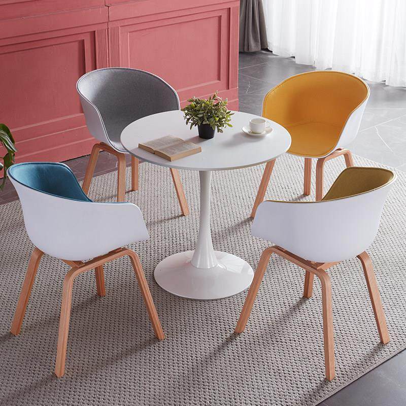 样品屋展示中心北欧岩板洽谈桌休闲 接待实木椅子郁金香白色烤漆