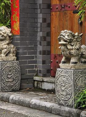 麒麟狮子貔貅别墅门前入户大门口两侧摆件镇宅门墩仿石墩子底座