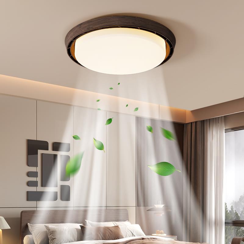 中古风胡桃木色无叶吊扇灯新中式卧室灯电风扇全光谱护眼房间风扇