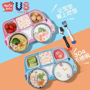 儿童餐盘不锈钢宝宝吃饭碗筷卡通防摔家用勺吸盘分格宝宝餐具套装