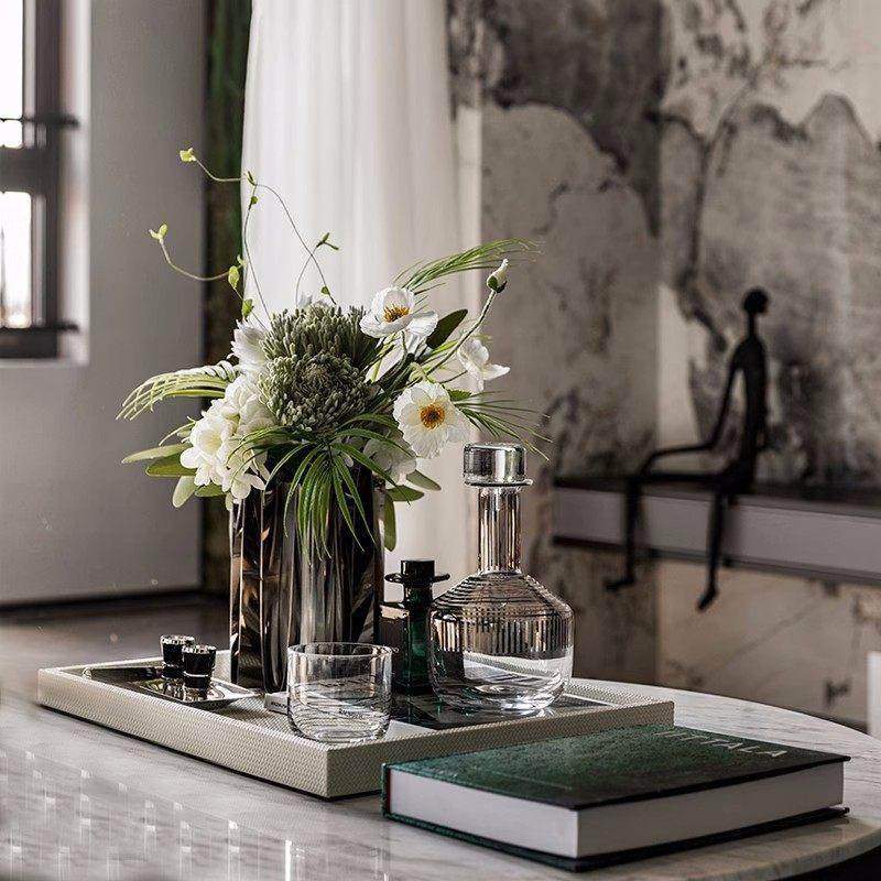 现代轻奢金属花器皮革托盘花艺组合样板间客厅茶几餐桌玄关柜装饰,家居饰品,花瓶,淘宝优惠券,粉丝福利购,淘宝优惠卷