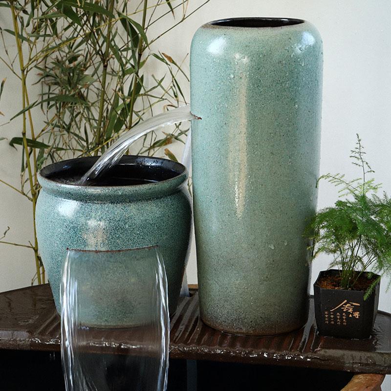 流水摆件循环水古法生态鱼缸瀑布造景全套陶瓷陶罐阳台养鱼过滤器