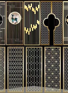 不锈钢新中式简约激光镂空屏风隔断铝浮雕刻入户北欧现代玄关隔断