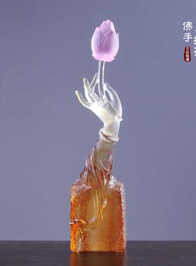 琉璃佛手莲花摆件客厅佛堂神台居家供奉用品桌面装饰工艺礼品摆饰