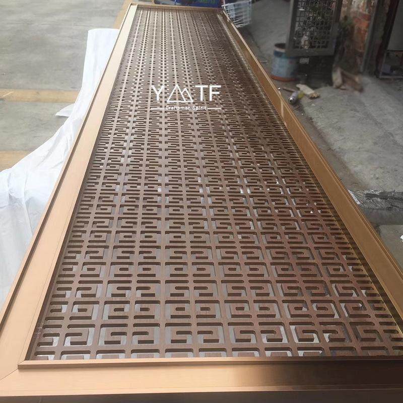 新中式不锈钢屏风窗花金属镂空铝雕刻花格珊轻奢铝合金雕花隔断