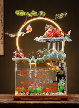 创意流水玻璃鱼缸貔貅招财落地款循环水客厅喷泉景观摆件开业礼品