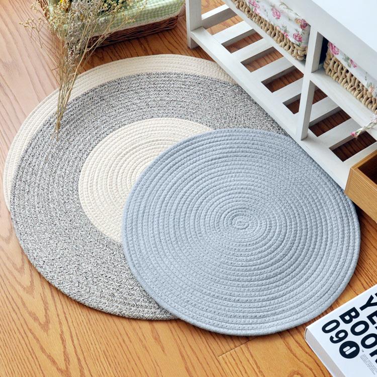 纯手工编织棉线 线垫子地垫脚垫 简约桌垫圆形编织垫 定制可机洗